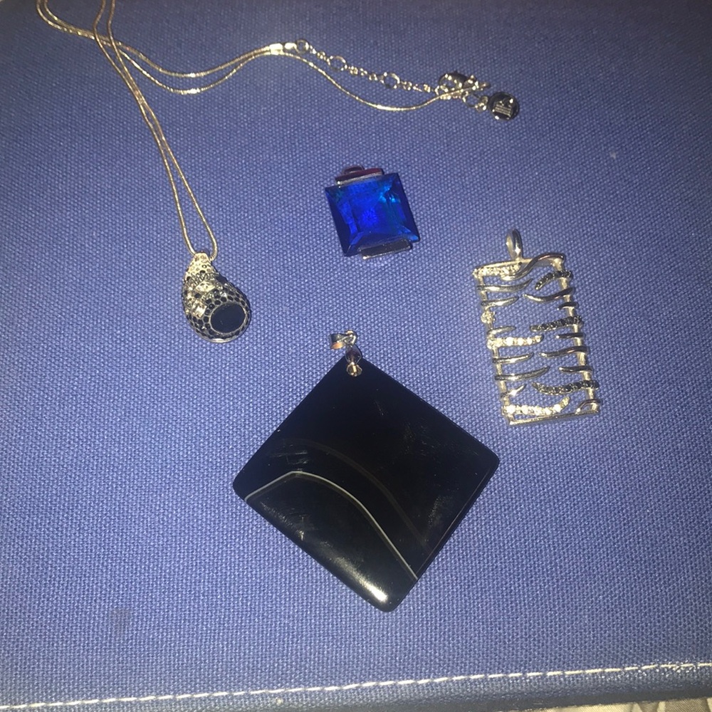 Black stone, blue stone, black and clear stones